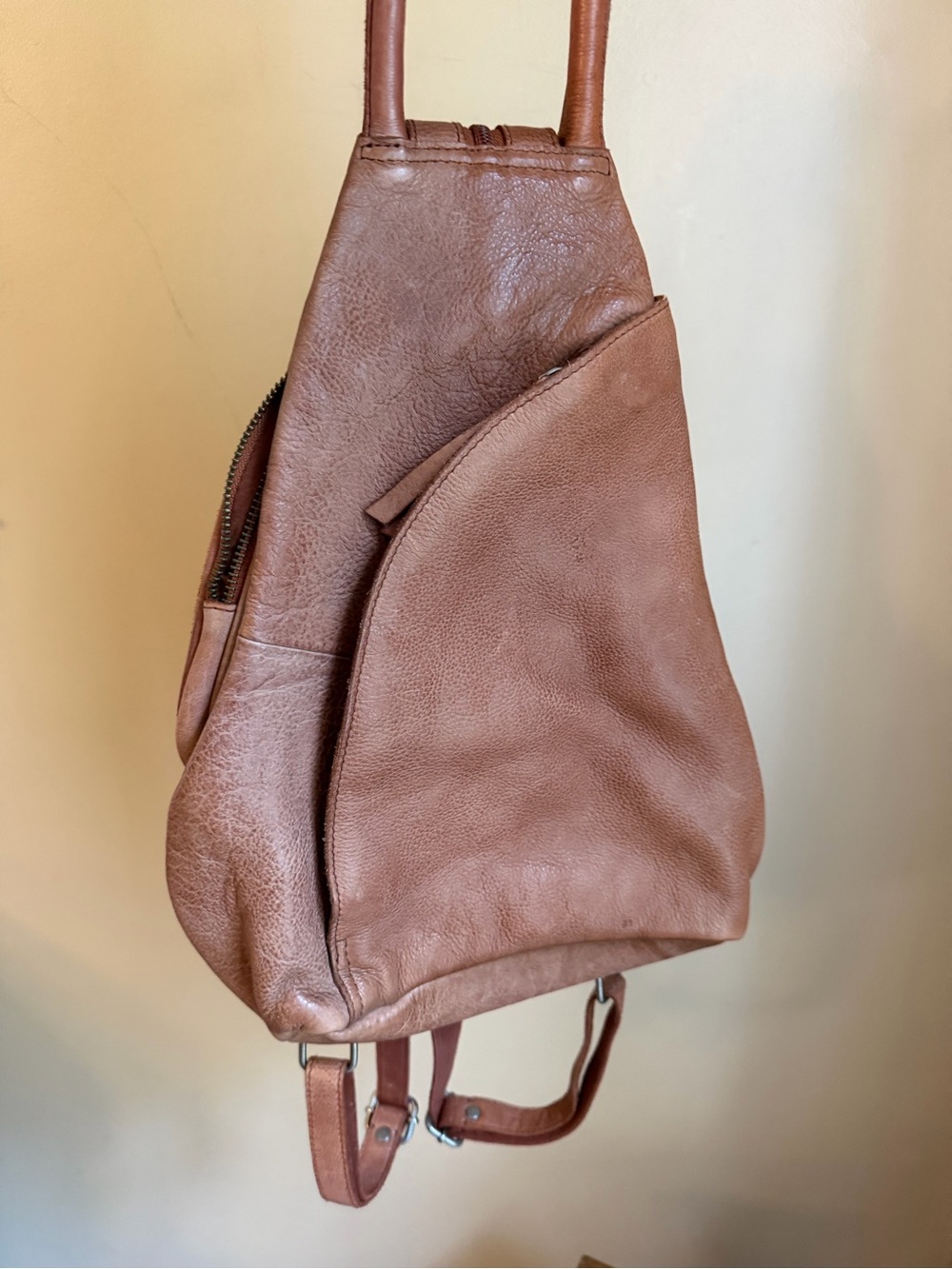 Free People We The Free Soho Convertible Sling Backpack Distressed Leather Brown
